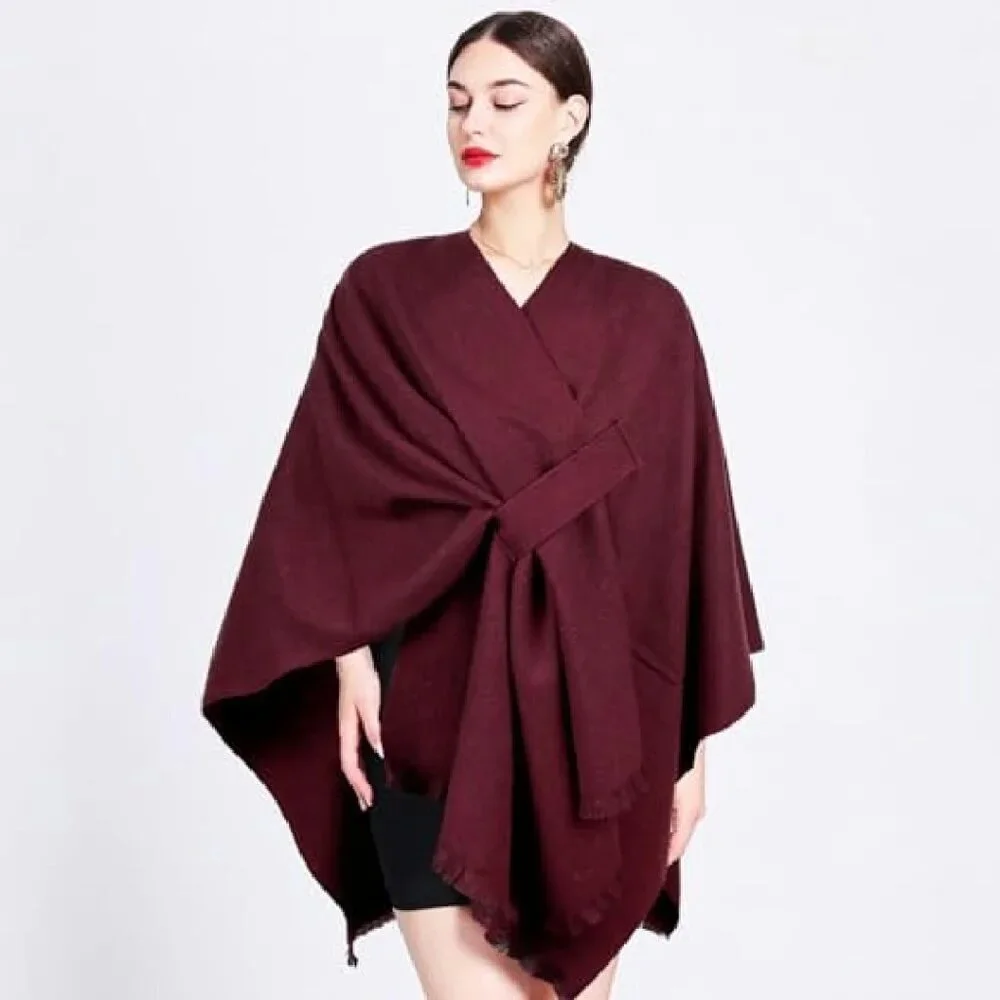 Soft Faux Wool Reversible Poncho Shawl Wrap Blanket Cape Women's